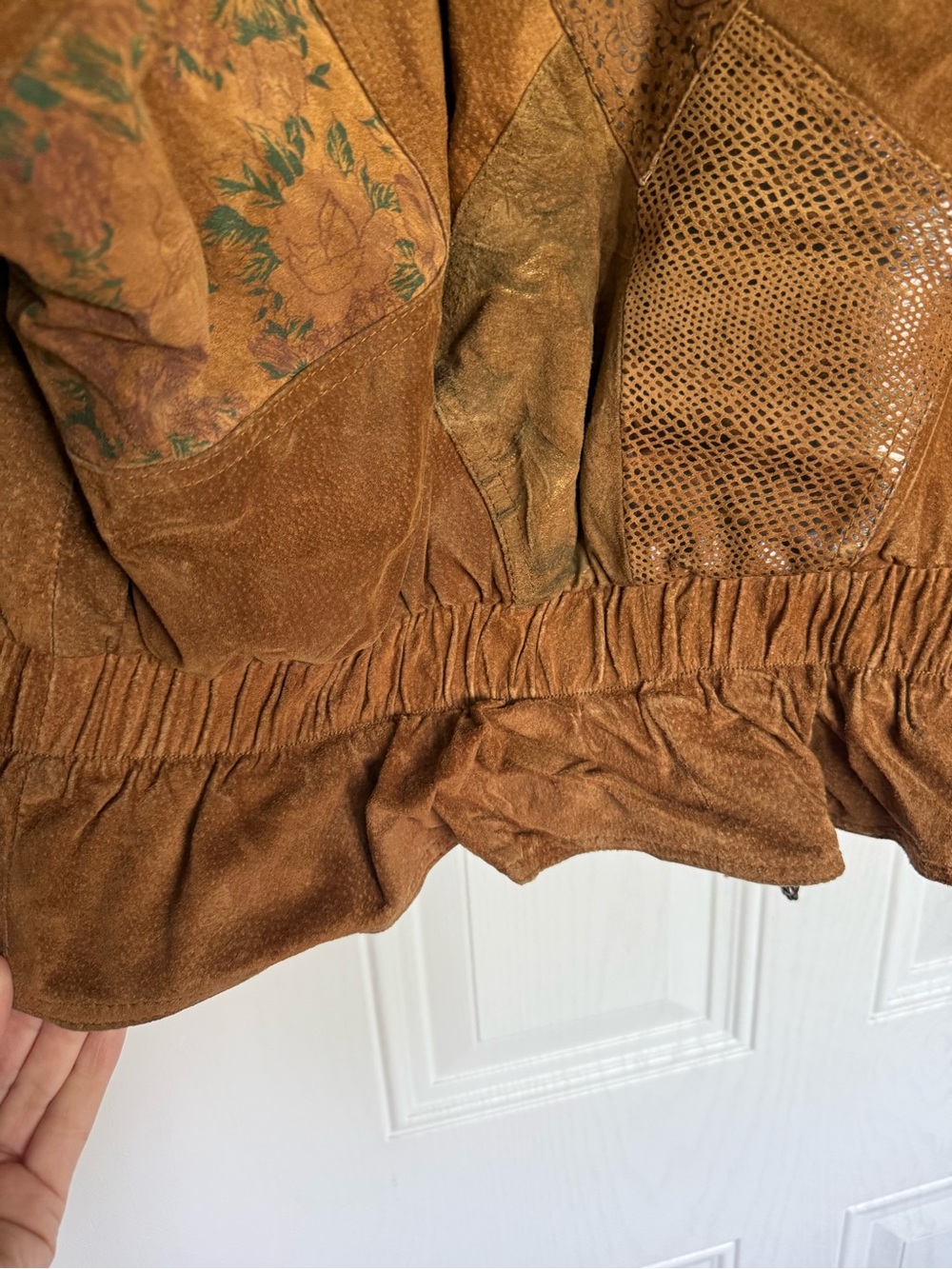 Vintage brown suede and leather patchwork bomber jacket by Winlit - M - Picture 9 of 10